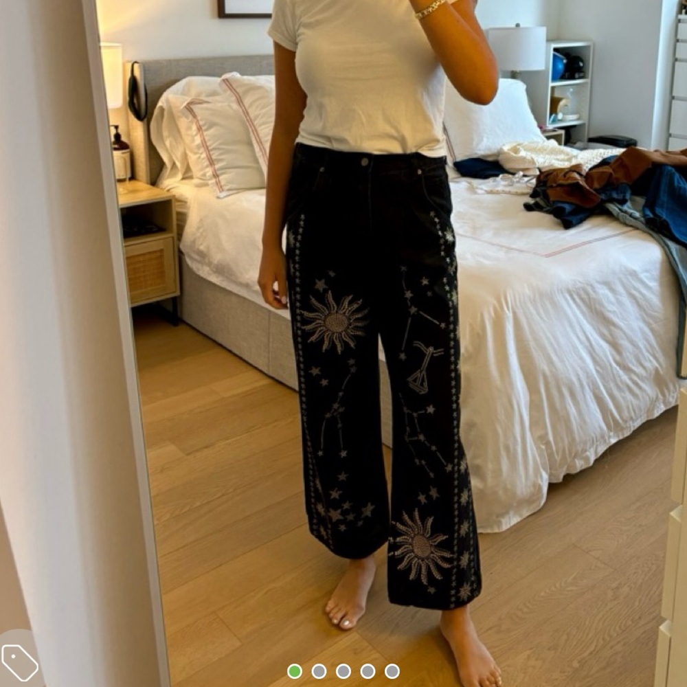 Farm Rio Black Jeans with Gold Embellishments